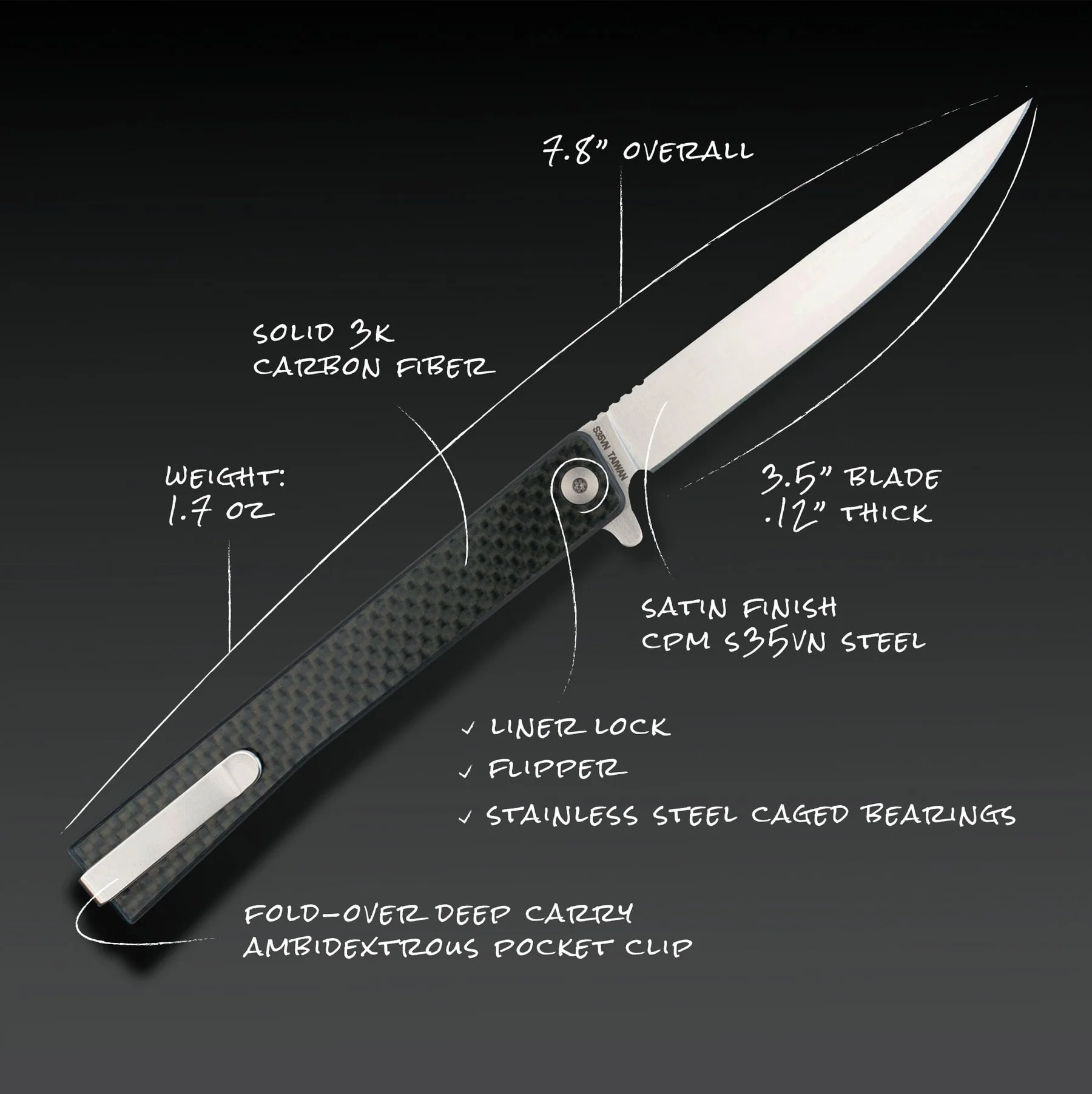 OCASO Solstice Carbon Fiber Straight SATIN Preklopni nož