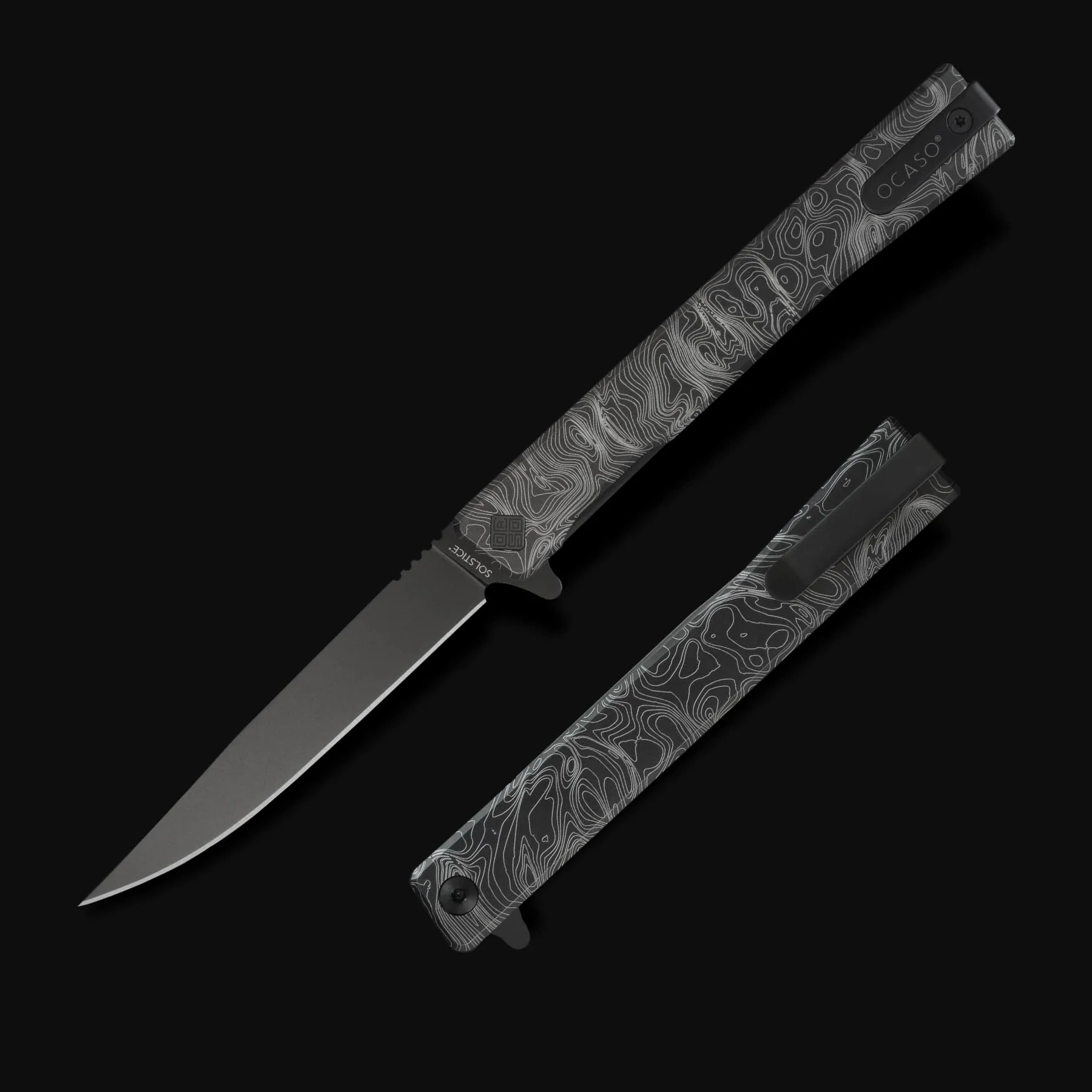 OCASO Engraved Titanium Topo Solstice Black Preklopni nož