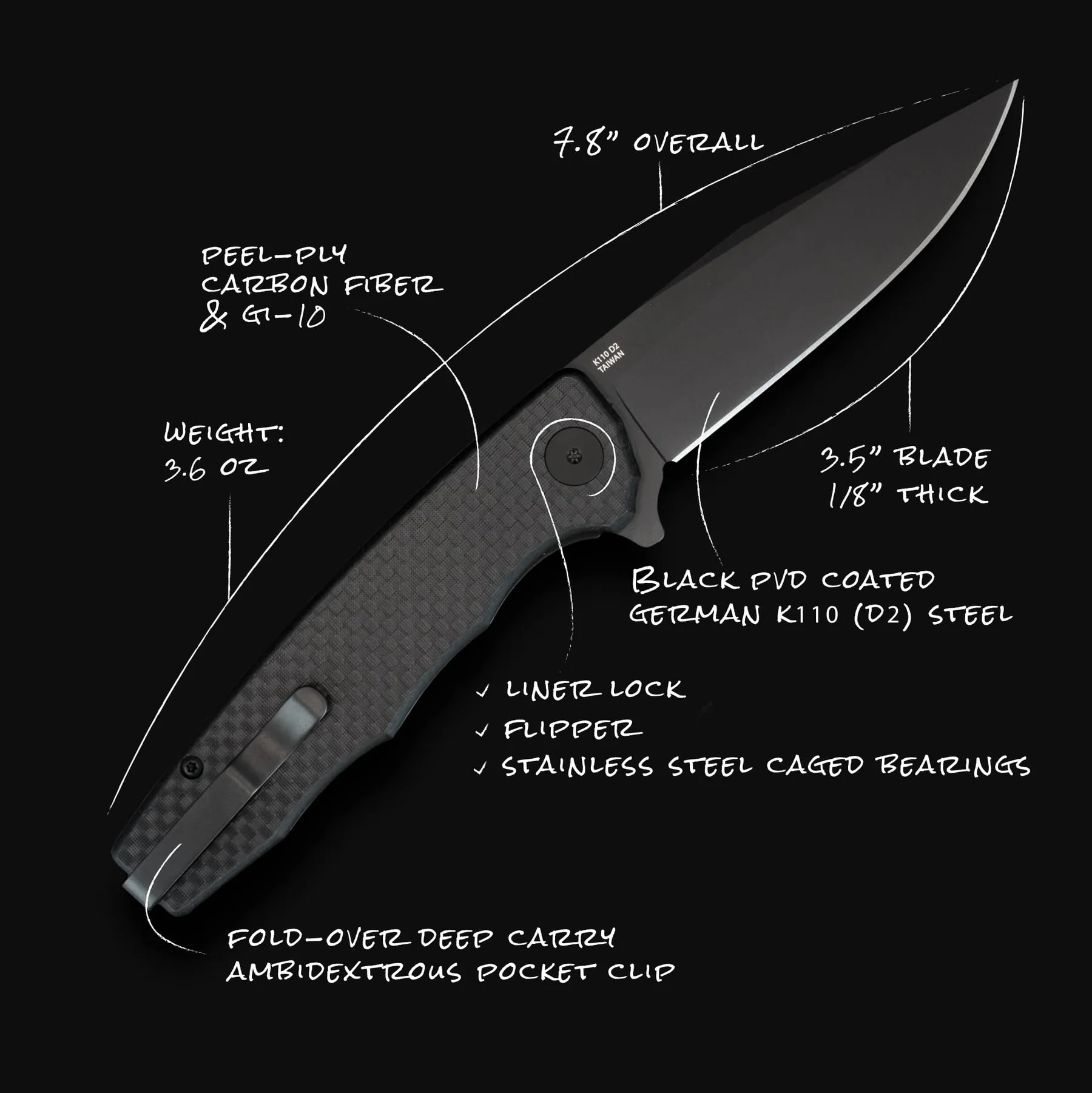 OCASO Strategy Carbon/G10 Black Preklopni nož