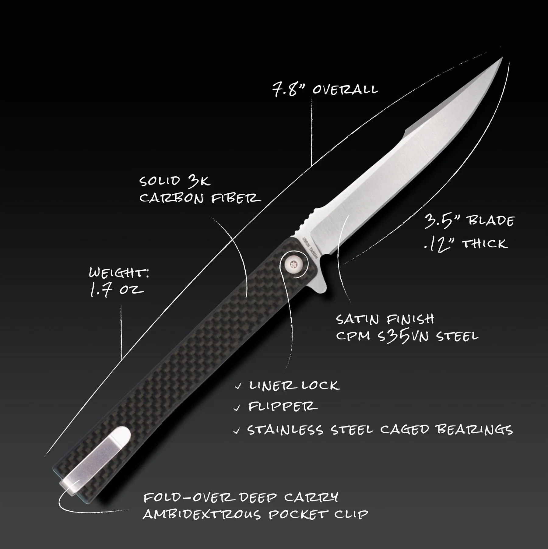 OCASO Solstice Carbon Fiber Harpoon SATIN Preklopni nož